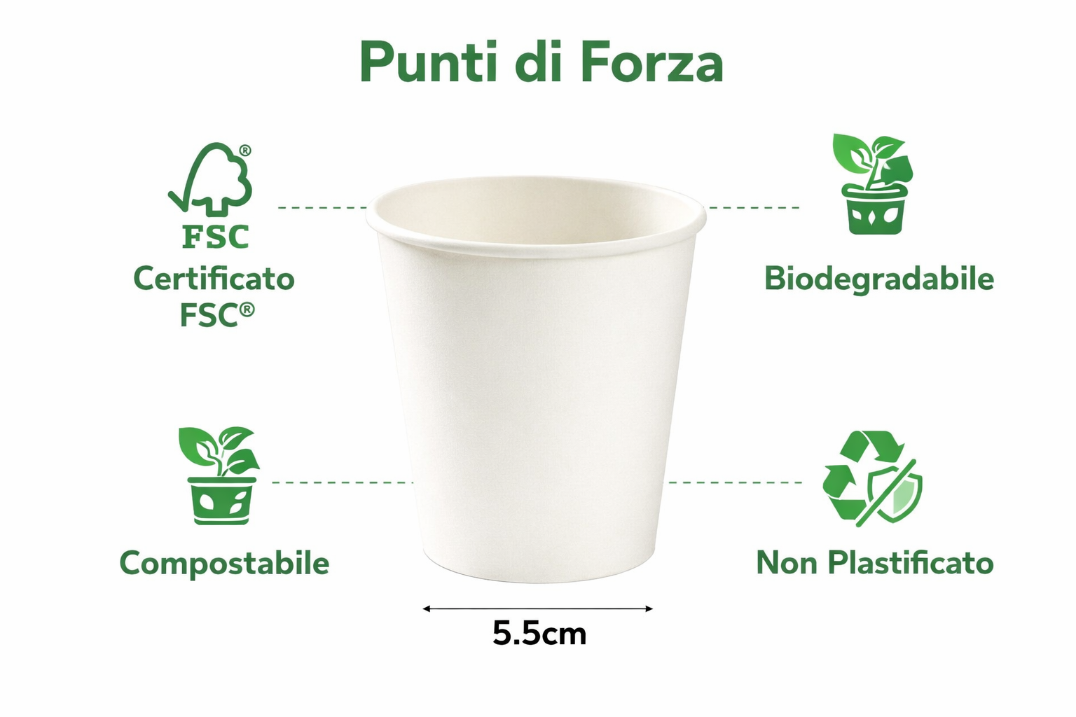 1000 Bicchieri di Carta 250ml Bianco