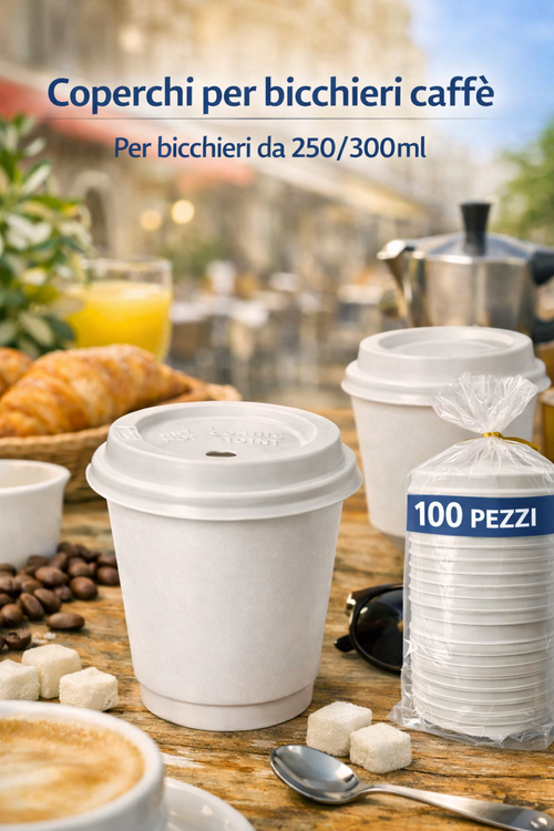 1000 Coperchi per Bicchieri 250/300ml - Universali con Foro - Cartone 1000 Pezzi