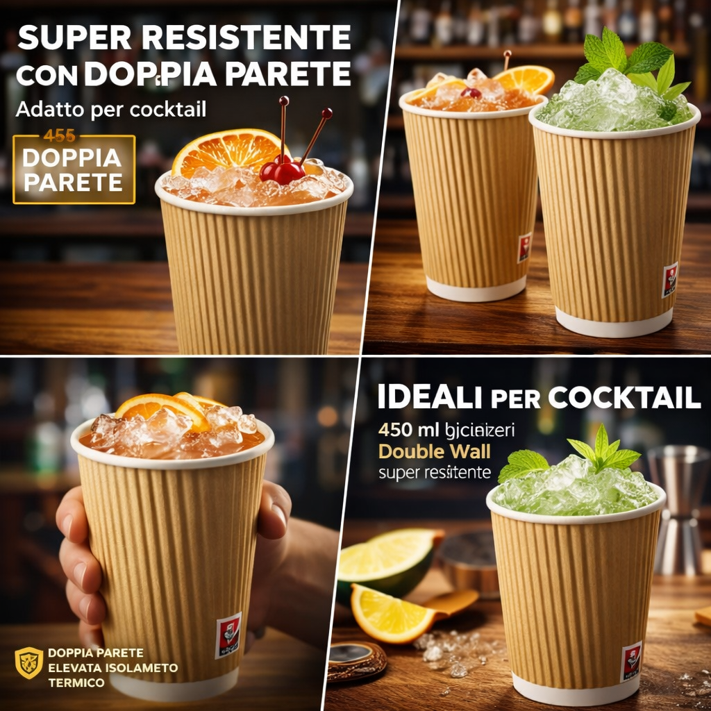 250 Bicchieri Double Wall 450ml - Super Resistenti per Cocktail