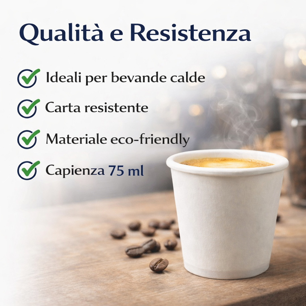 2400 Bicchierini Carta Bianco 75ml per Caffè - Ideali per Bar e Asporto