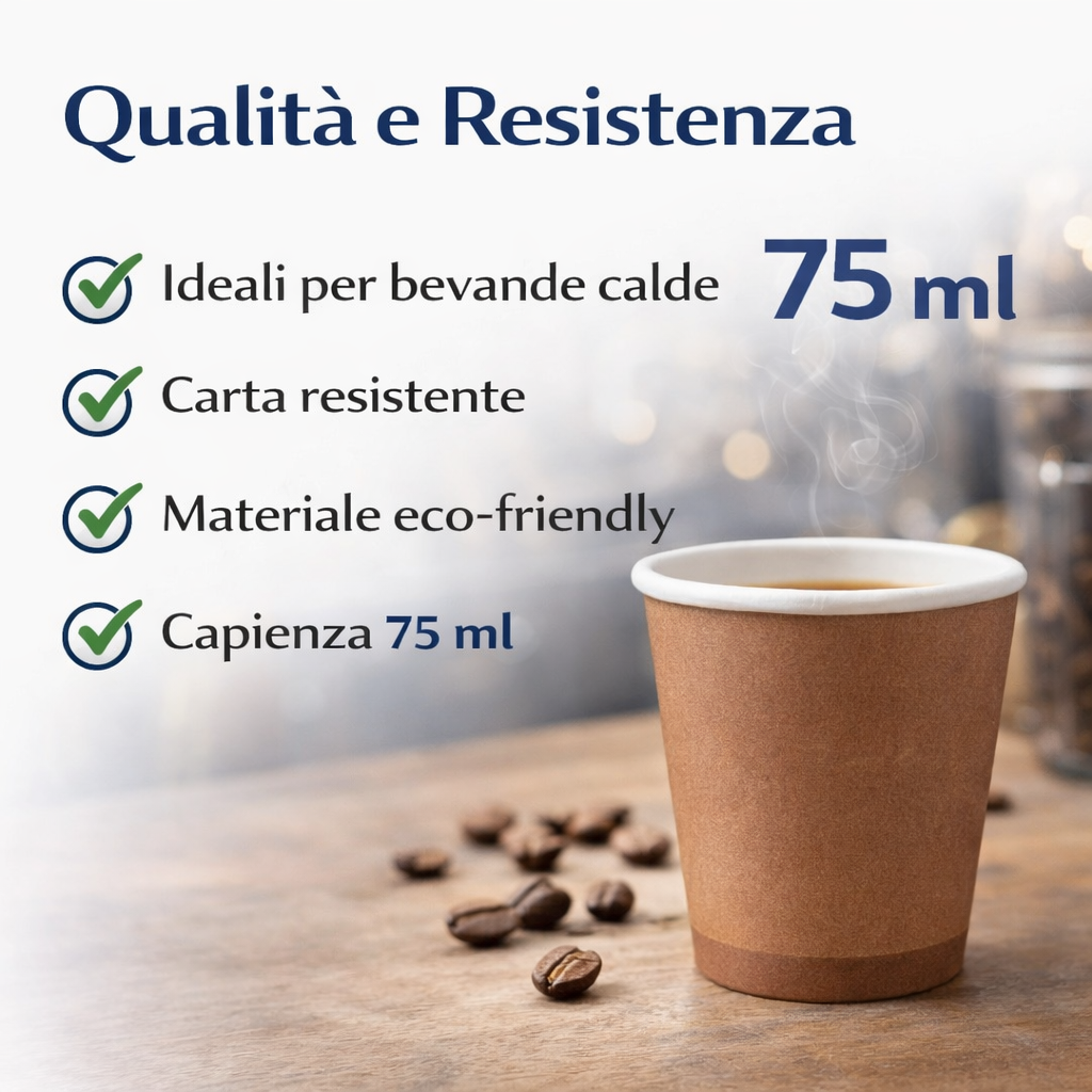 2000 Bicchierini Carta Avana 75ml Classico - Ideali per Bar e Distributori