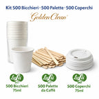 Kit 500 Bicchieri + 500 Coperchi + 500 Palette da Caffè 75ml