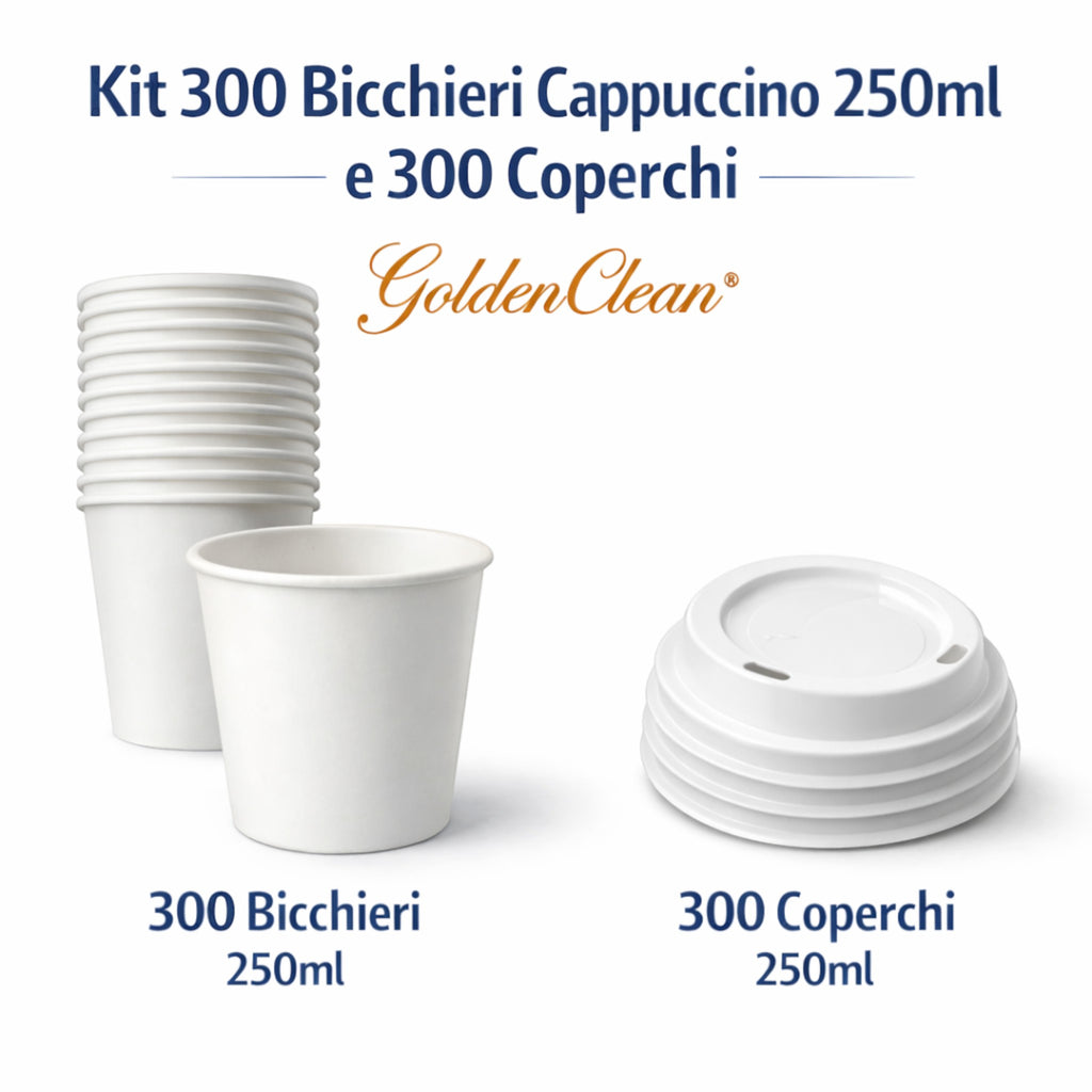 Kit 300 Bicchieri Cappuccino 250ml + 300 Coperchi