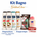 Kit Bagno Golden Clean - 5 Bagnoschiuma + 3 Spugne + Detergente Intimo in Omaggio