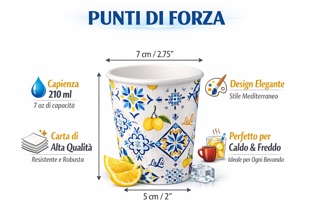 1500 Bicchieri Carta 210ml Stile Amalfitano