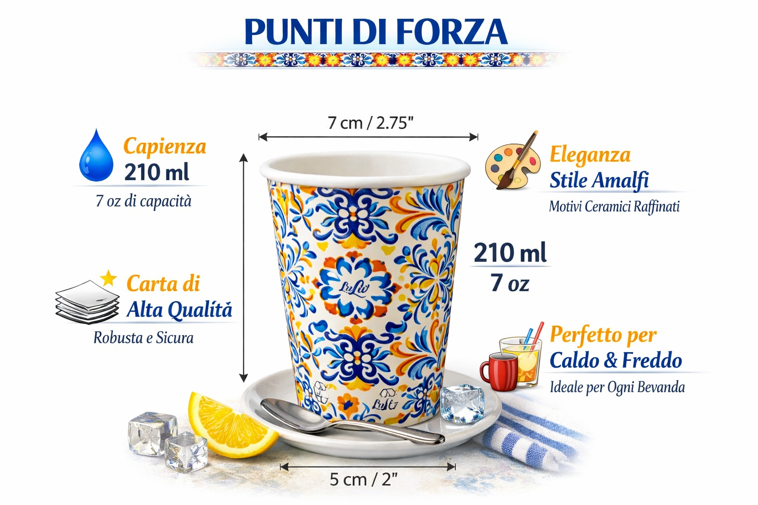 1500 Bicchieri Carta Bio 210 ml Stile Amalfitano