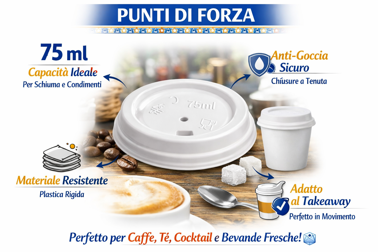 2400 Coperchi per Bicchieri 75ml - Chiusura Sicura Anti-Goccia