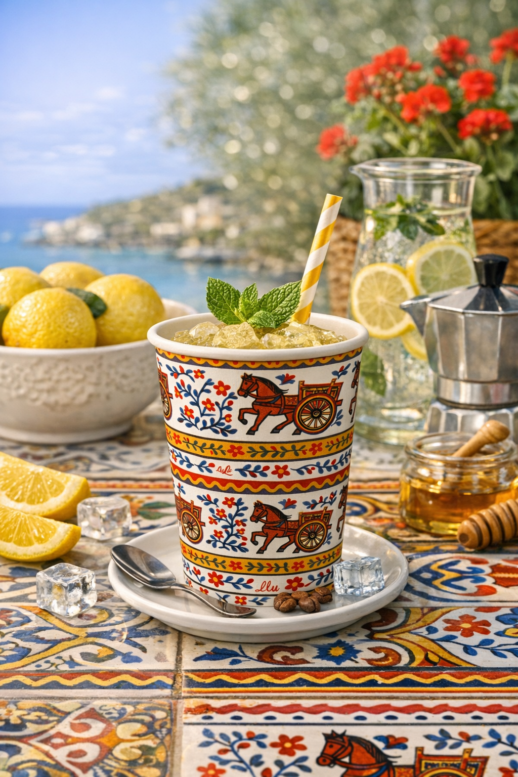 1500 Bicchieri Carta 210ml Stile Siciliano - Carretto Tradizionale