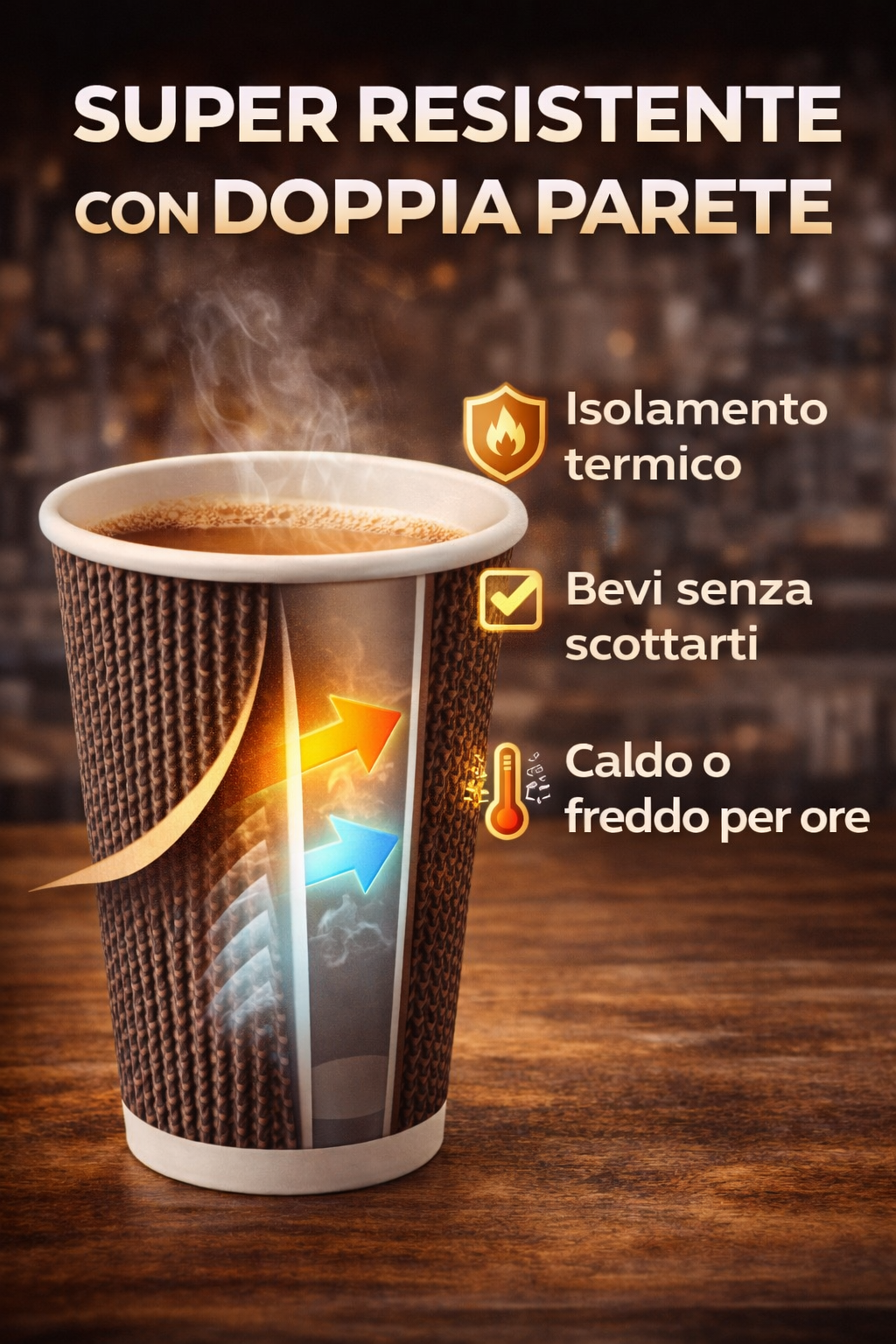 250 Bicchieri Double Wall 450ml Marrone - Super Resistenti per Cocktail