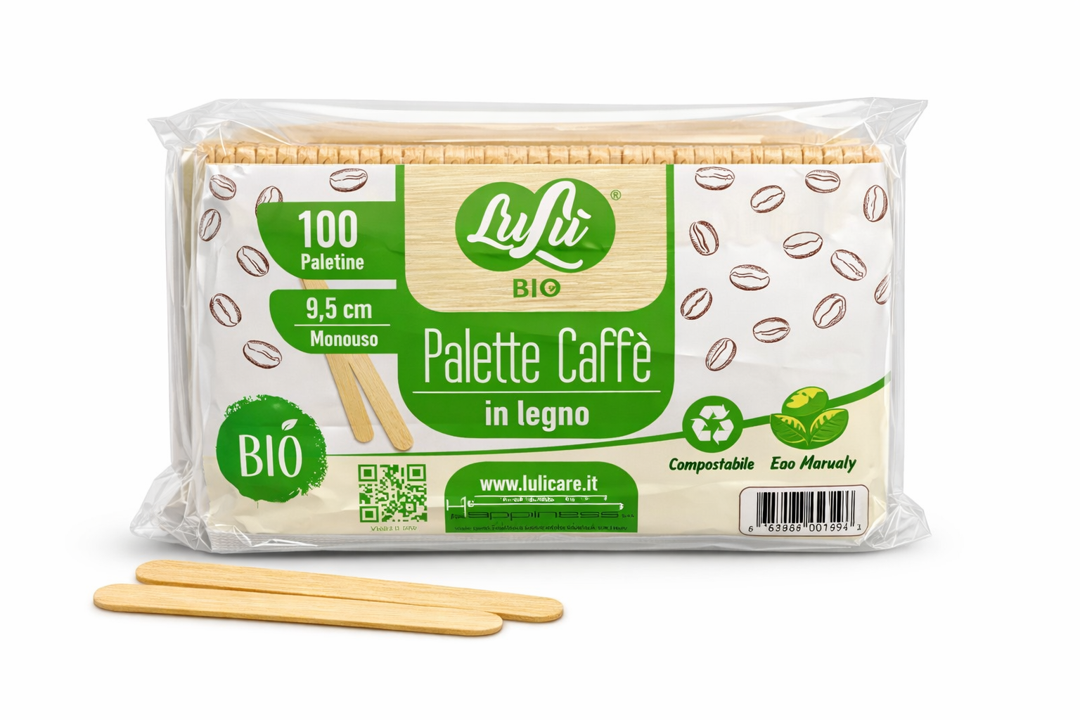 2500 Palettine da Caffè in Legno 9,5 cm