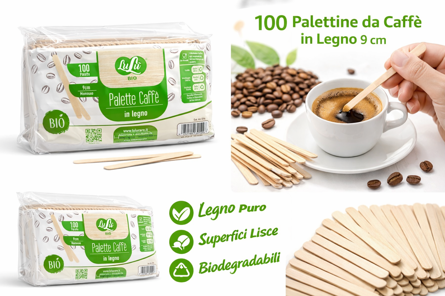 2500 Palettine da Caffè in Legno 9,5 cm