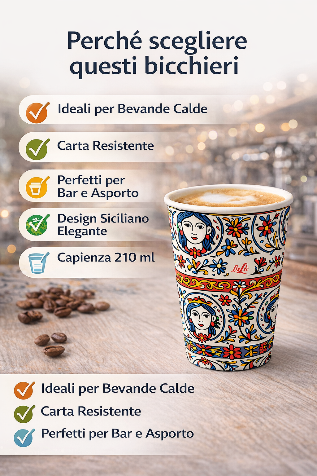 1500 Bicchieri Carta 210ml Stile Siciliano - Teste di Moro