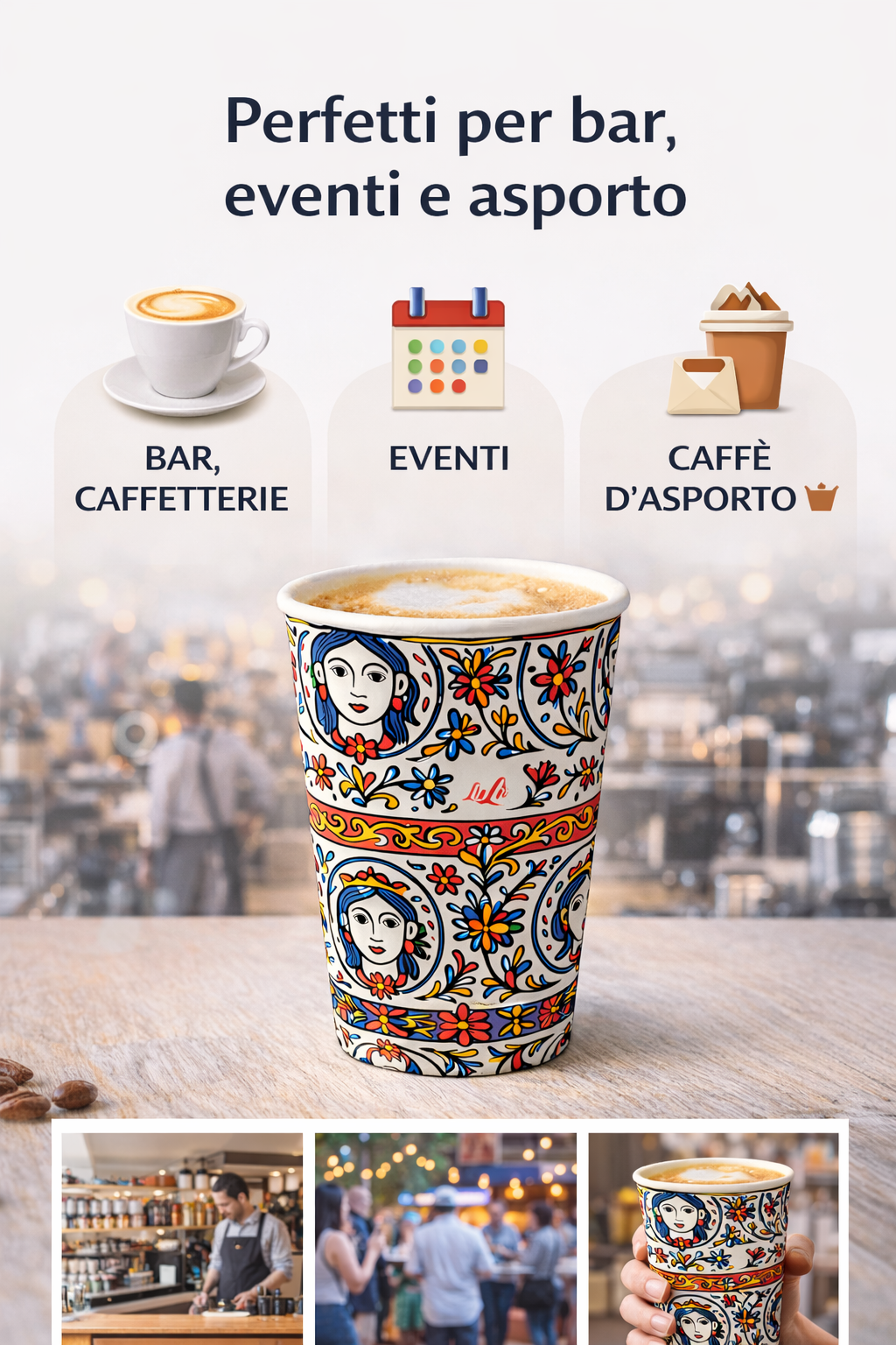 1500 Bicchieri Carta 210ml Stile Siciliano - Teste di Moro