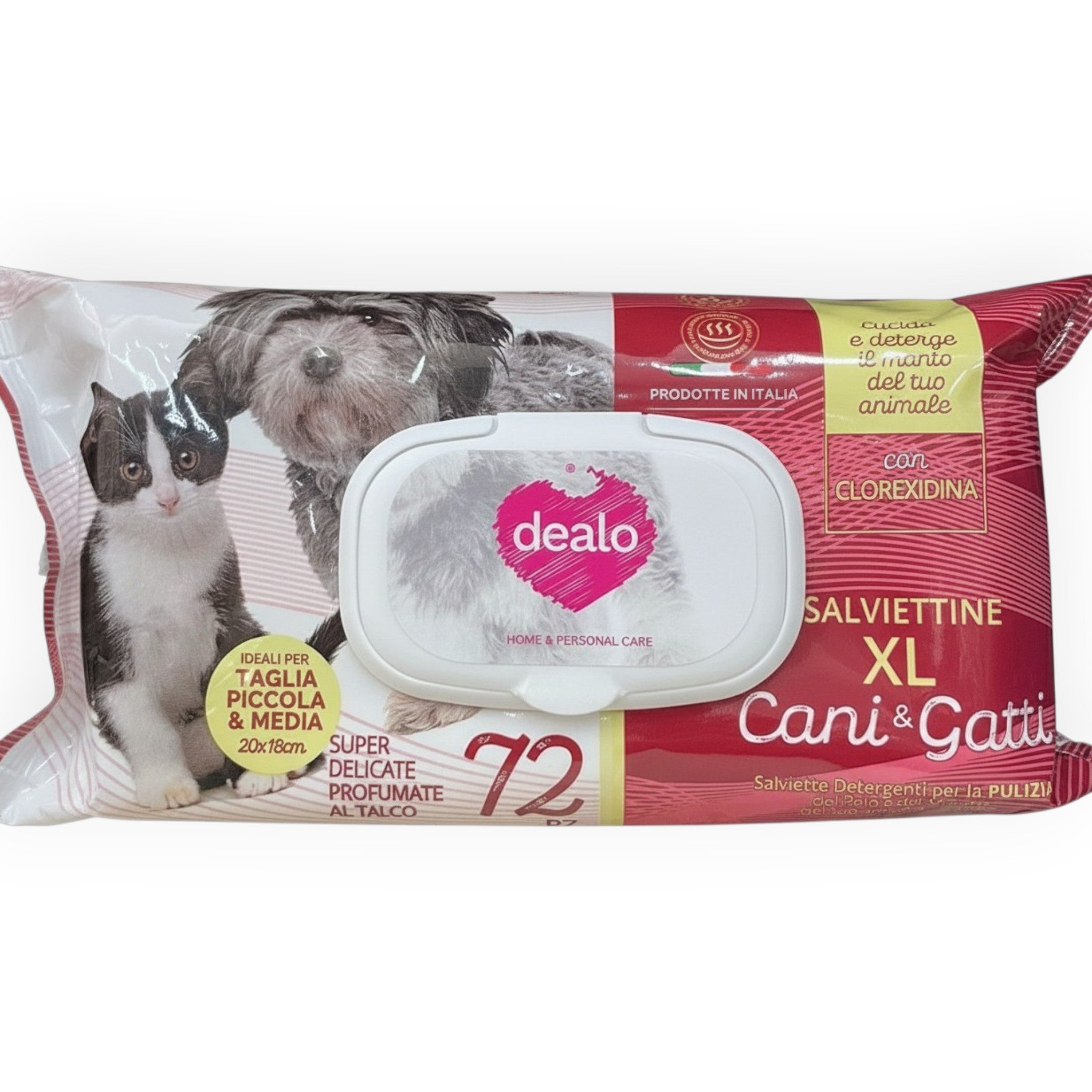 Dealo - Salviettine XL Cani & Gatti con Clorexidina 72 pezzi - Prodotte in Italia