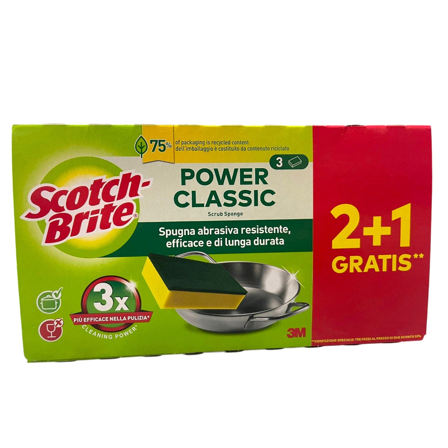 Scotch-Brite Power Classic Spugna Abrasiva 2+1 Gratis Immagine principale del prodotto