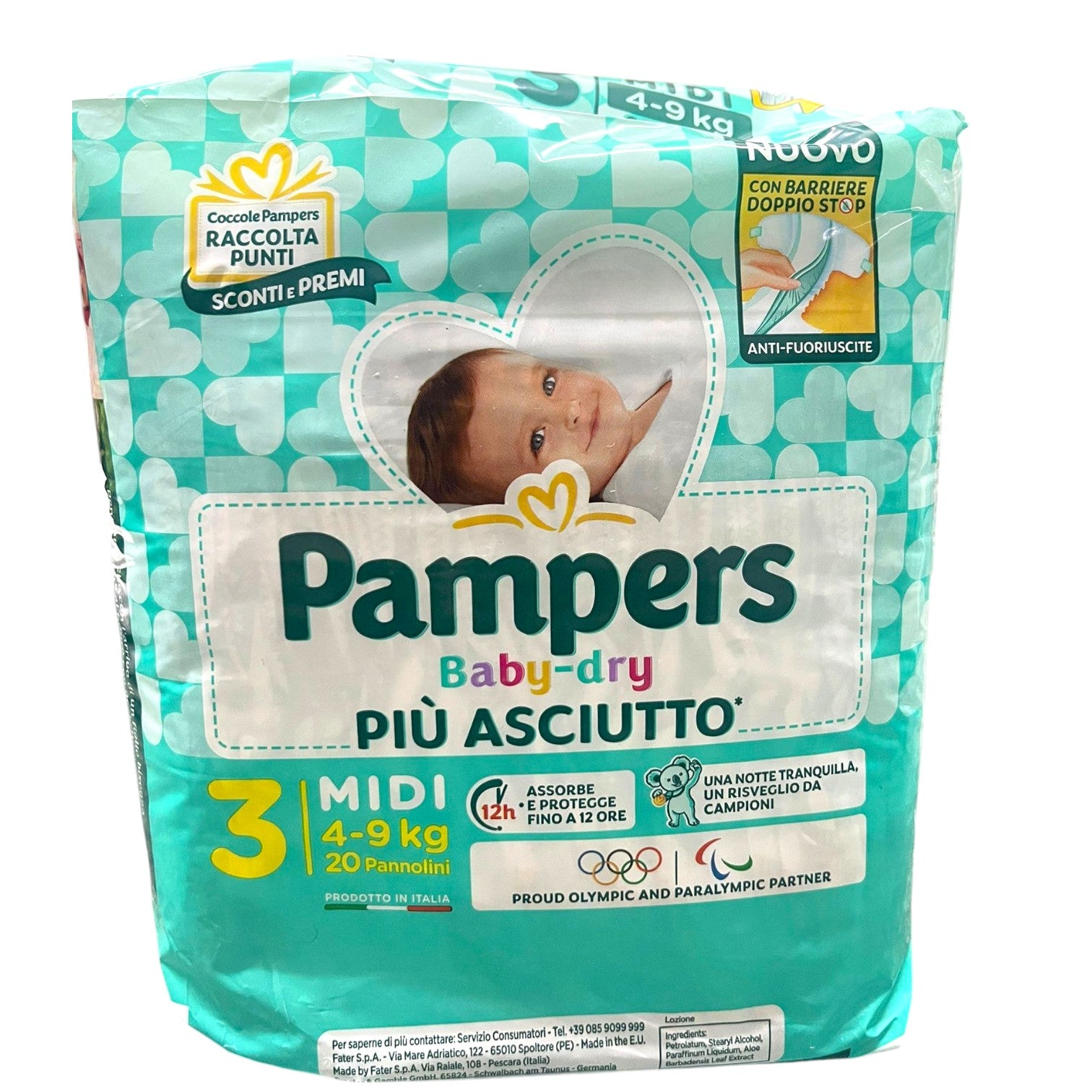 Pampers Baby-dry Taglia 3 Midi 4-9kg 20 Pannolini - Più Asciutto 12h