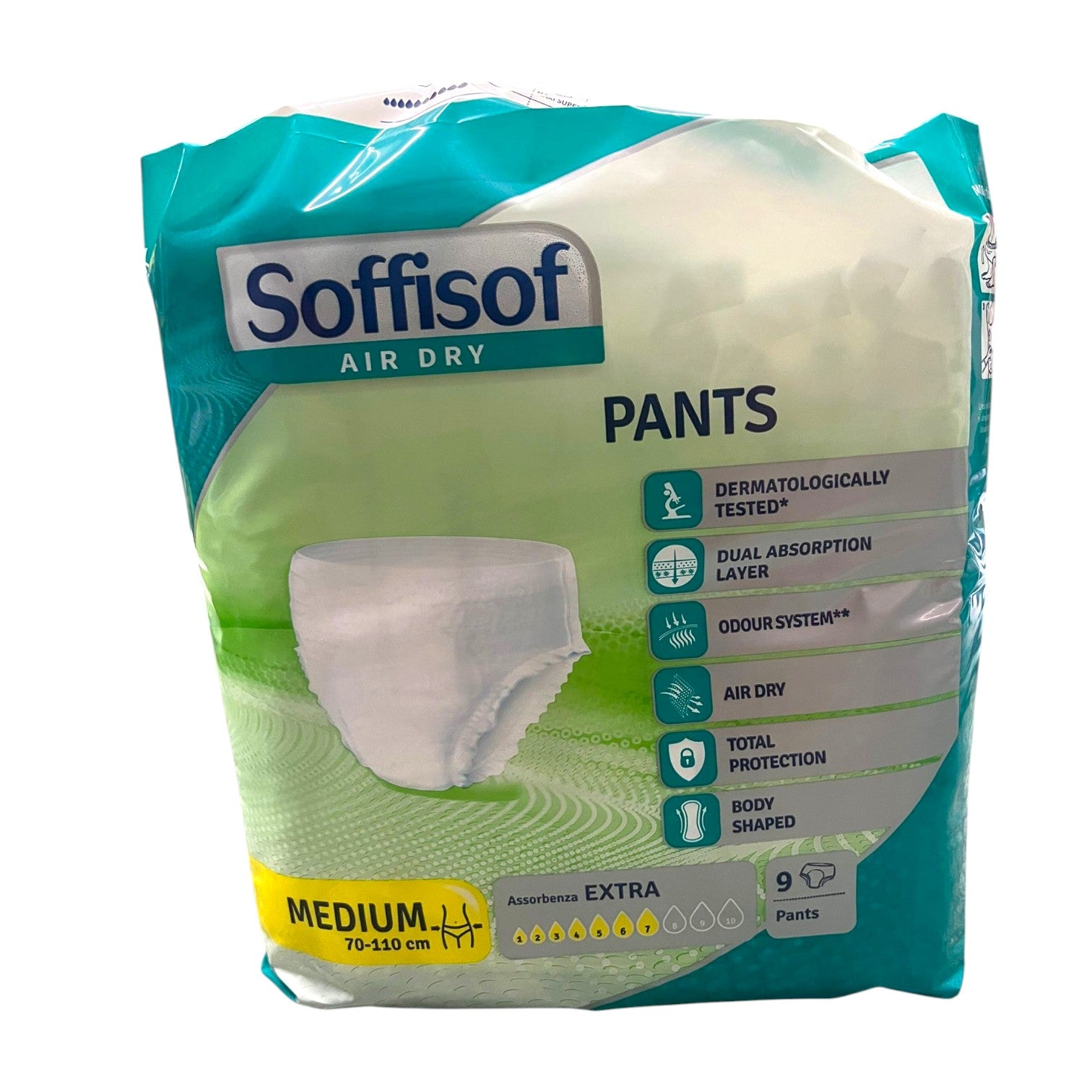 Soffisof Air Dry Pants Medium Assorbenza Extra 9 pezzi - Incontinenza Immagine principale del prodotto