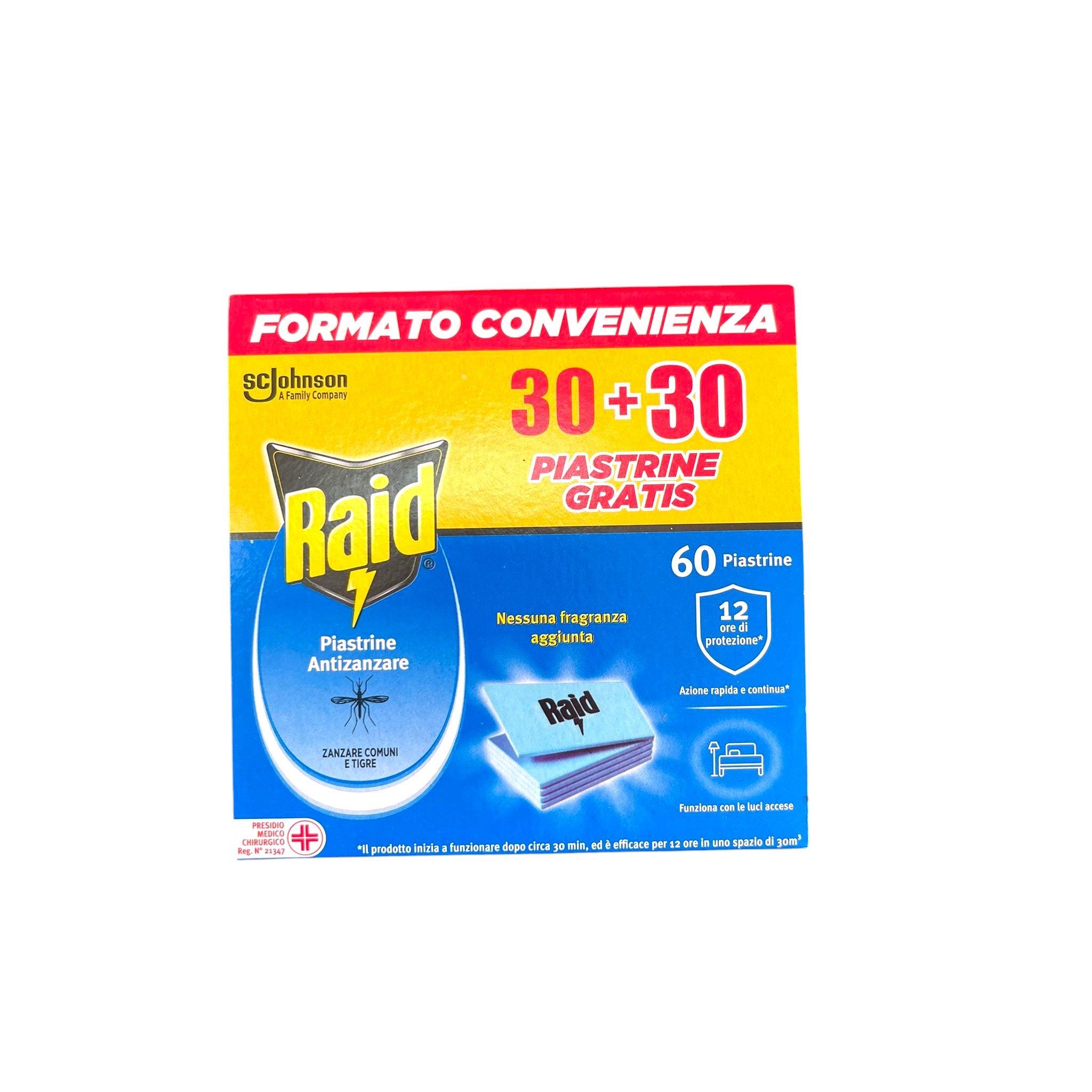 Raid Piastrine Antizanzare Zanzare Comuni e Tigre 60 Piastrine (30+30 Gratis) Formato Convenienza Immagine principale del prodotto