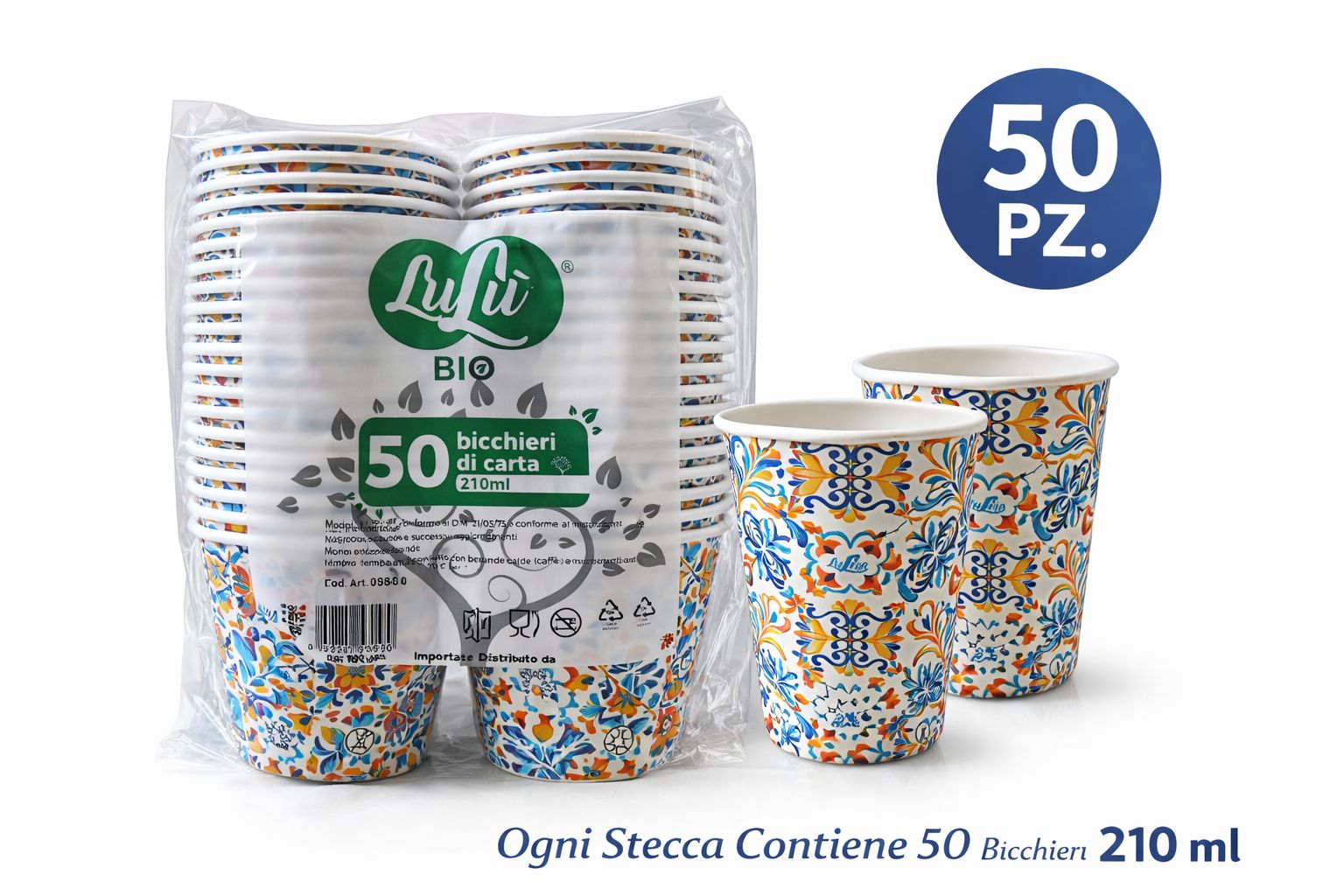 1500 Bicchieri Carta Bio 210 ml Stile Amalfitano