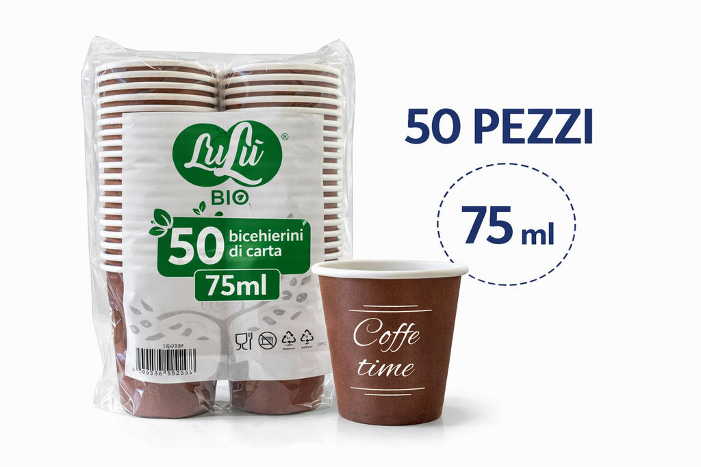 2400 Bicchierini Carta Marrone 75ml "Coffee Time" - Ideali per Bar e Caffetterie