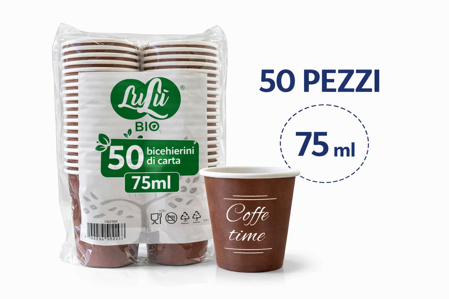 2400 Bicchierini Carta Marrone 75ml "Coffee Time" - Ideali per Bar e Caffetterie