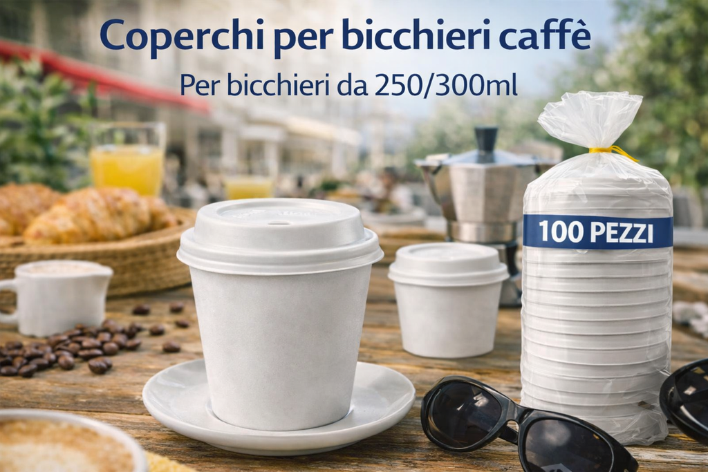 1000 Coperchi per Bicchieri 250/300ml - Universali con Foro - Cartone 1000 Pezzi