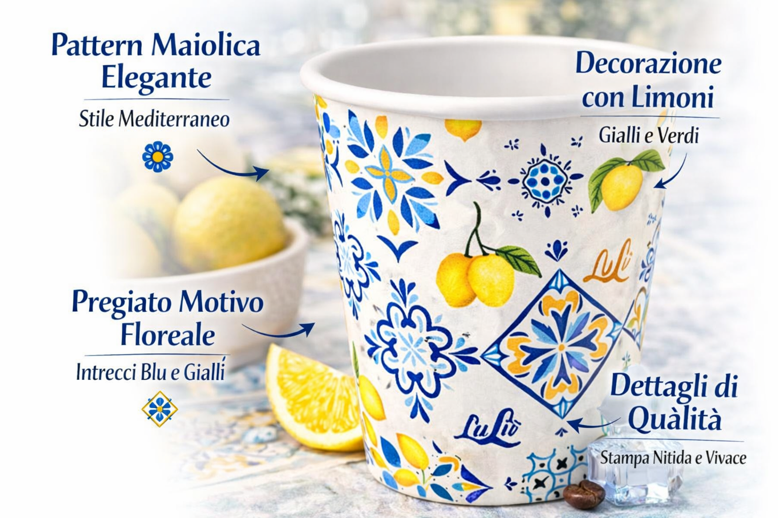 1500 Bicchieri Carta 210ml Stile Amalfitano