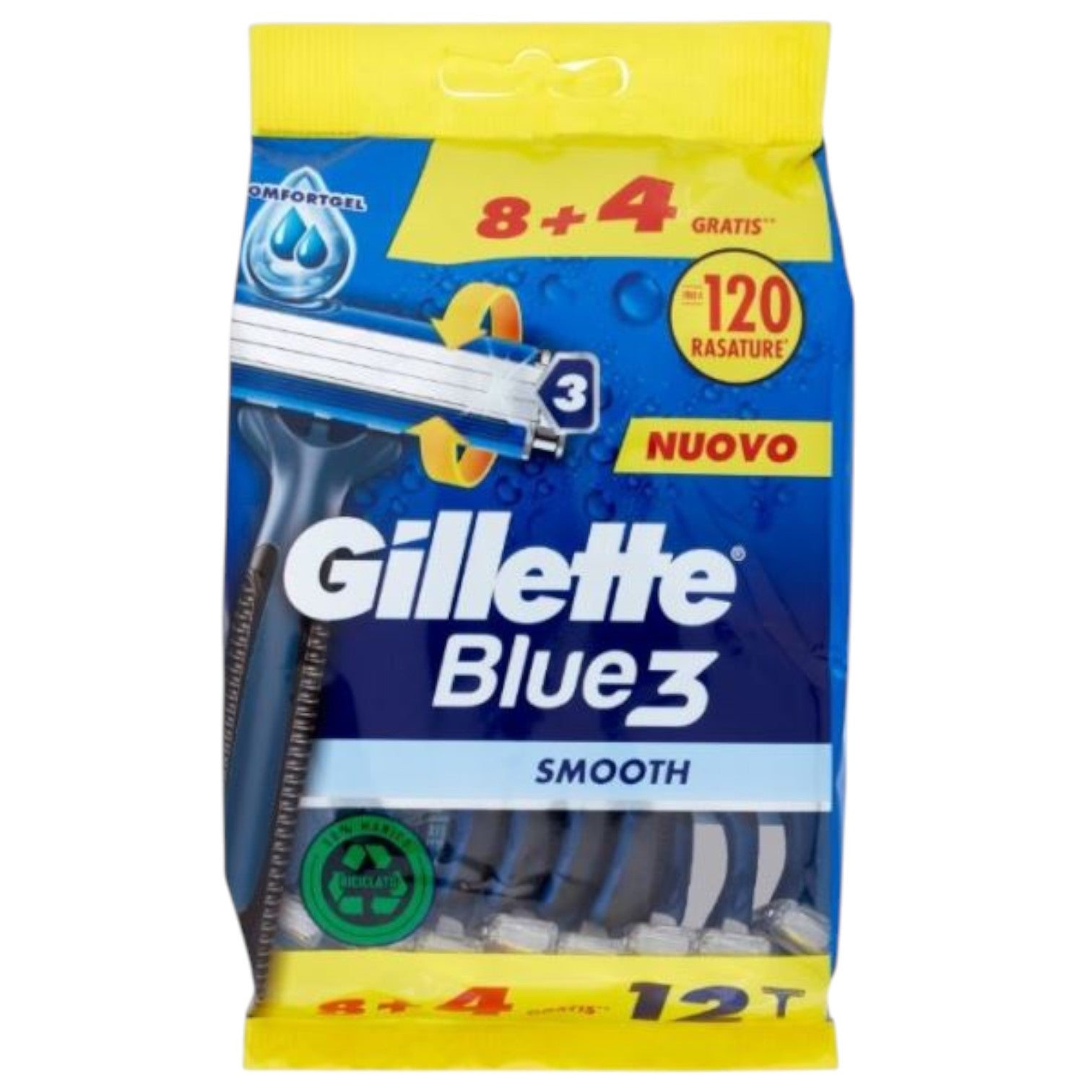 Gillette Blue3 Smooth Rasoi Usa e Getta 8+4 Gratis (12 pz)