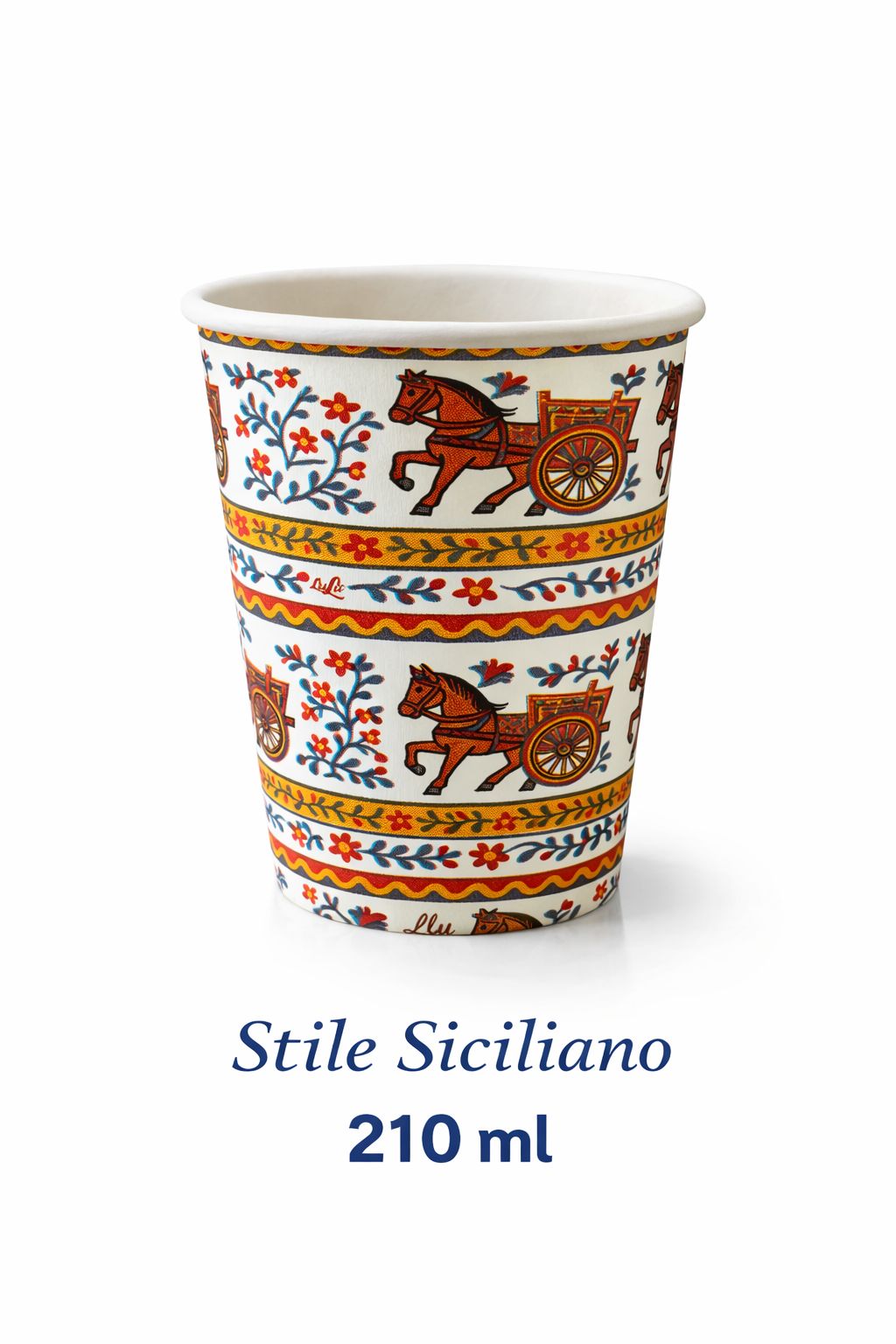1500 Bicchieri Carta 210ml Stile Siciliano - Carretto Tradizionale