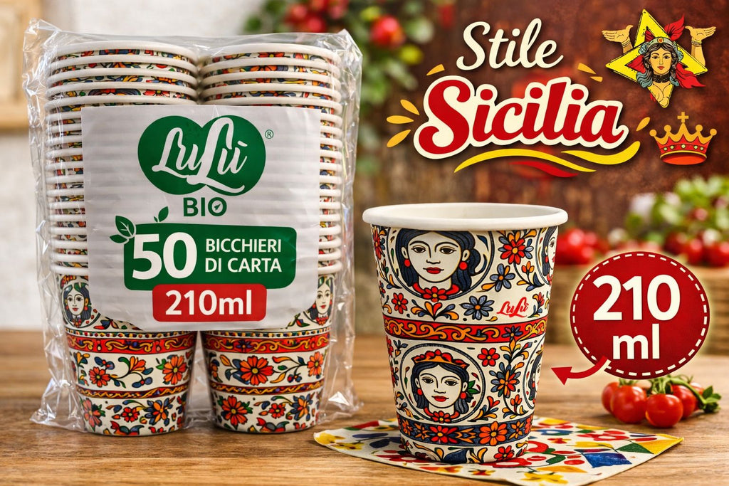 1500 Bicchieri Carta 210ml Stile Siciliano - Teste di Moro