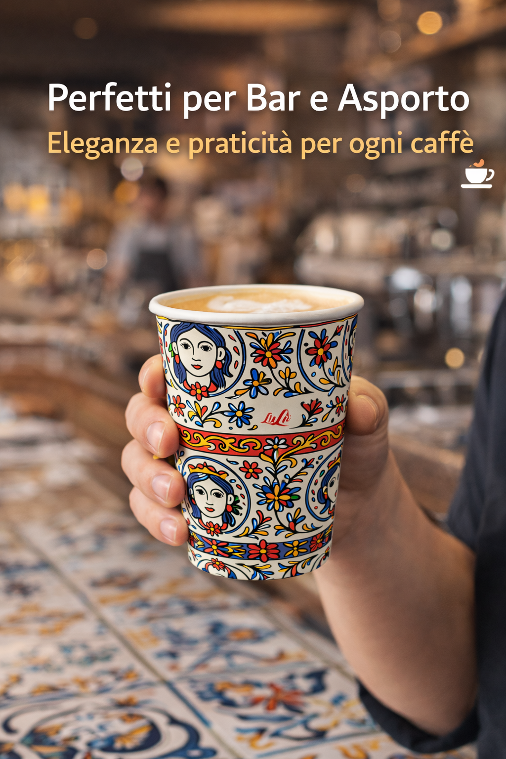 1500 Bicchieri Carta 210ml Stile Siciliano - Teste di Moro