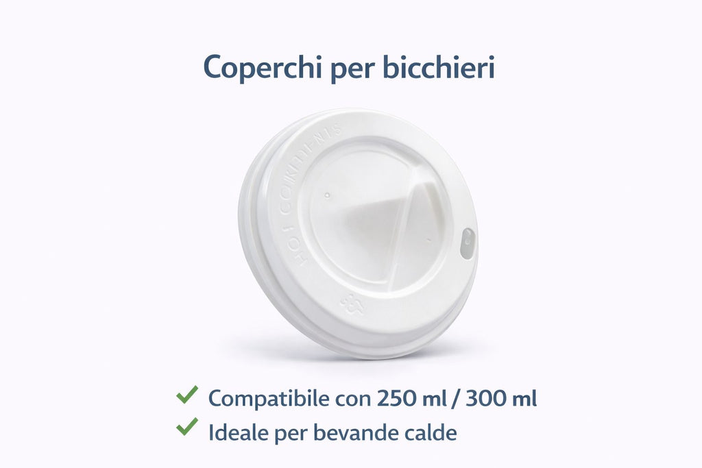 1000 Coperchi per Bicchieri 250/300ml - Universali con Foro - Cartone 1000 Pezzi