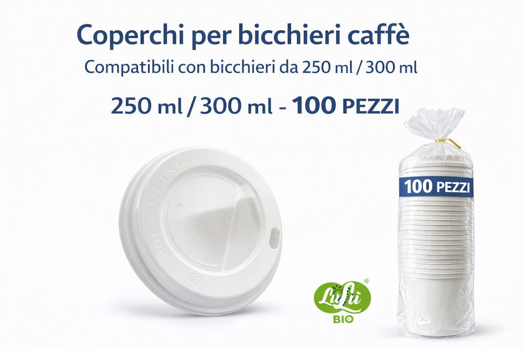 1000 Coperchi per Bicchieri 250/300ml - Universali con Foro - Cartone 1000 Pezzi